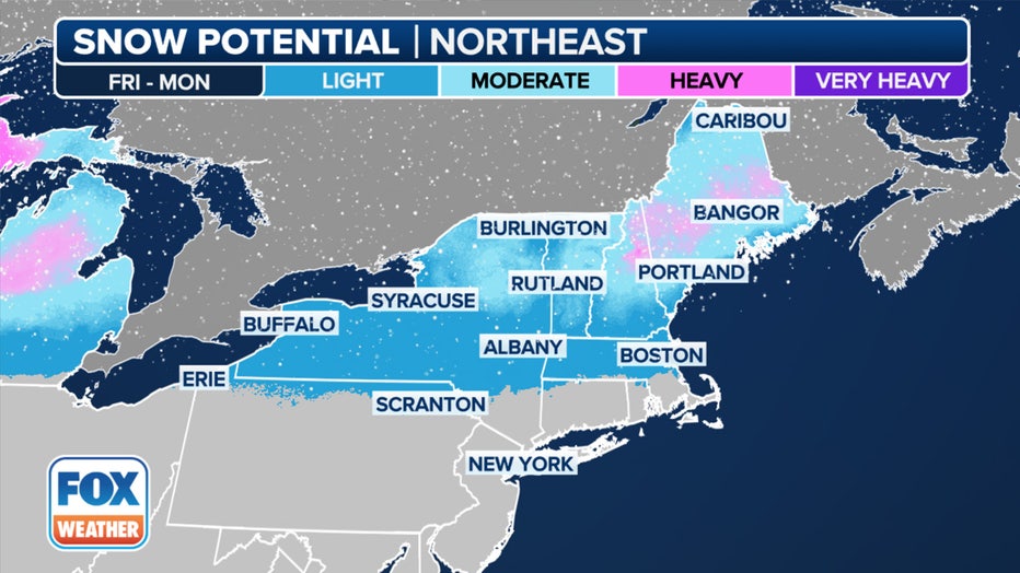 Snow is in the forecast for parts of the Northeast from Friday into Monday. (FOX Weather)