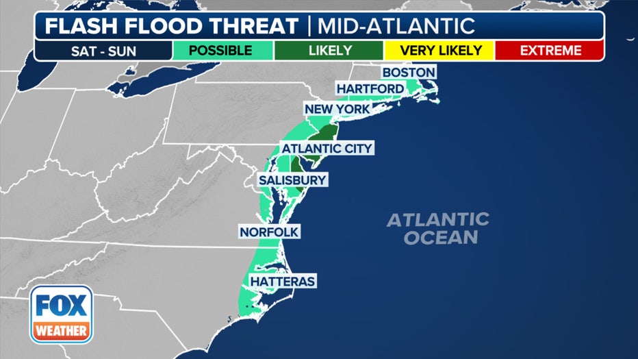 There is a threat of flash flooding on Saturday in the mid-Atlantic. (FOX Weather)