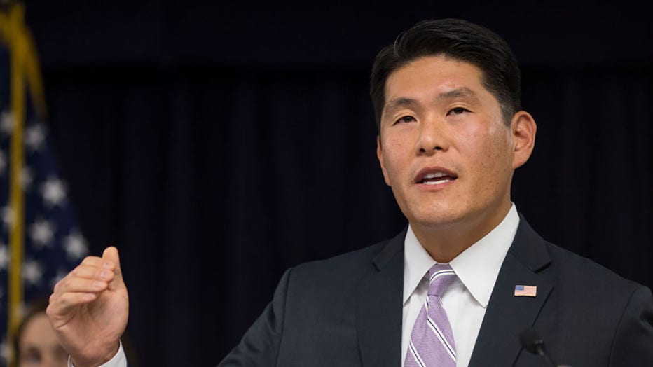 FILE - United States Attorney Robert Hur speaks at a news conference about the indictment of Kevin Merrill, Jay Ledford, and Cameron Jezierski by a Maryland grand jury at the U.S. Attorney's Office, on Sept. 19, 2018, in Baltimore, Maryland. (Photo by Zach Gibson/Getty Images)