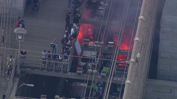 Pro-Palestinian protesters storm Brooklyn Bridge, blocking traffic