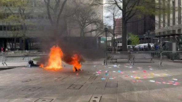 Man sets himself on fire during Trump trial jury selection at NYC courthouse