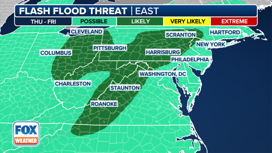 This graphic shows the flash flood risk on Thursday, April 11, 2024. (FOX Weather)