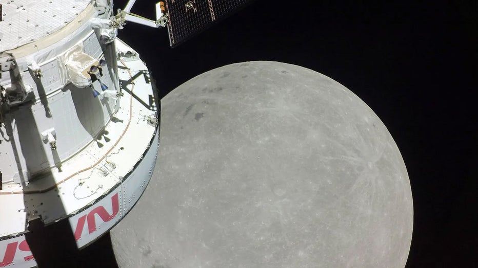 moon photo from orion spacecraft in lunar orbit