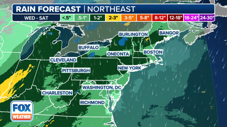 This graphic shows forecast rain totals. (FOX Weather)