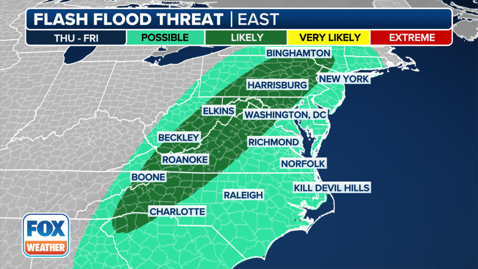 This graphic shows the flash flood threat. (FOX Weather)