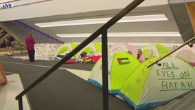 The New School faculty set up encampment inside campus building