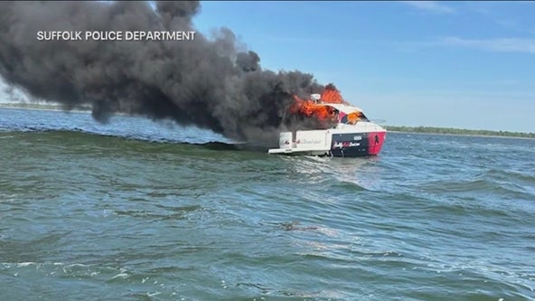 3 men rescued after boat catches fire on Long Island