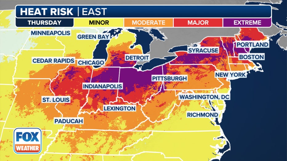 HeatRisk Map for Thursday. (FOX Weather)