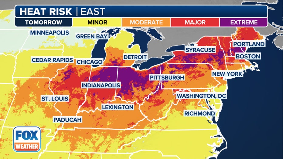 This graphic shows the HeatRisk on Thursday, June 20, 2024. (FOX Weather)