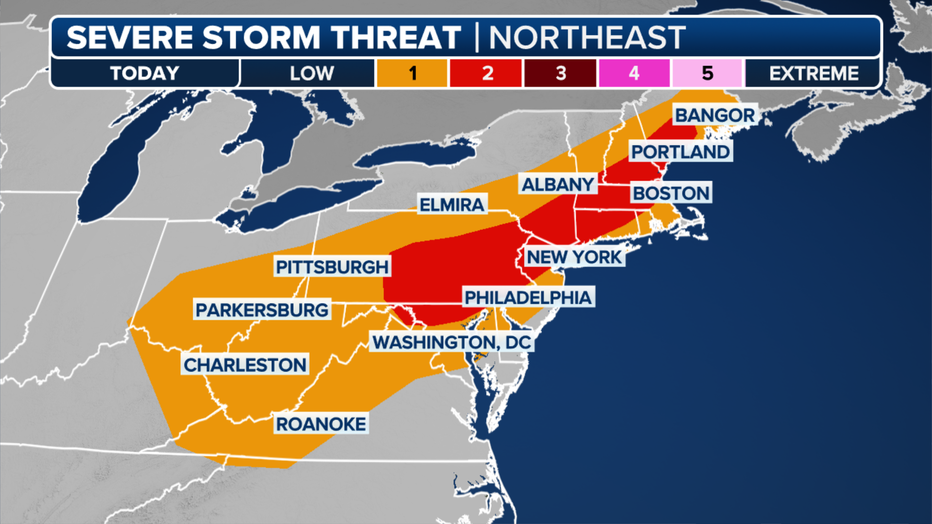 he brief warmup in the Northeast will be interrupted by a strong cold front, leading to severe storms. (FOX Weather)