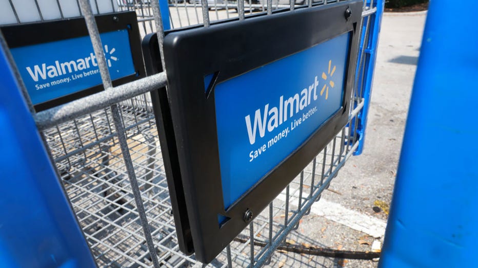 FILE - Carts in the parking lot of a Walmart store on May 14, 2024, in Miami, Florida. (Photo by Joe Raedle/Getty Images)