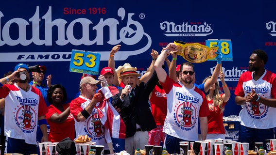 Patrick Bertoletti of Chicago wins his first men’s title at annual Nathan’s hot dog eating contest