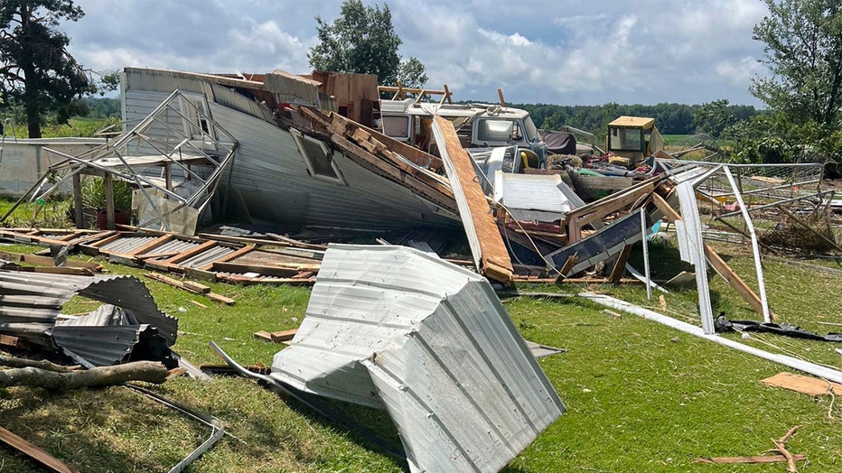 This photo provided by the New York State Police, shows severe weather damage to a home in Eden, N.Y., Wednesday, July 10, 2024. (New York State Police via AP)