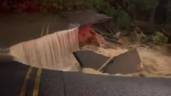 Long Island flooding collapses entire road, prompts rescues as officials declare emergency: VIDEO