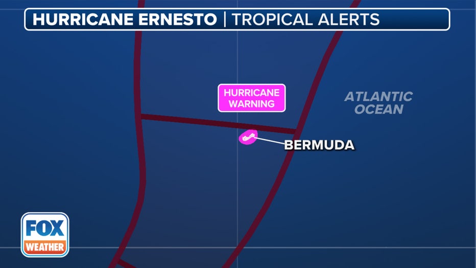 Tropical storm alerts associated with Hurricane Ernesto have been issued.(FOX Weather)