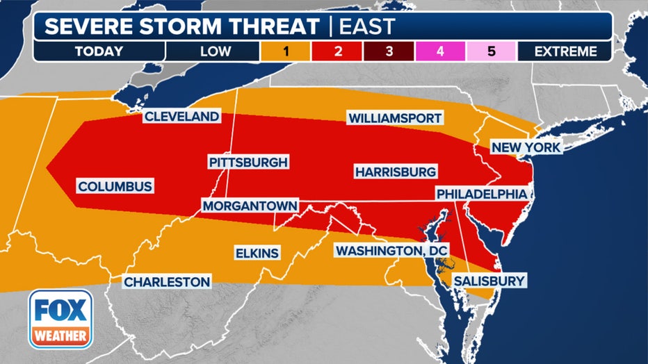 A look at the severe storm threat for Wednesday, Aug. 28, 2024.(FOX Weather)