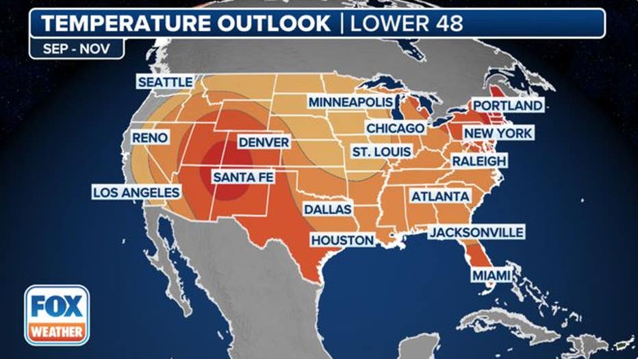 The temperature outlook for fall 2024 in the U.S. as of Aug. 15, 2024.