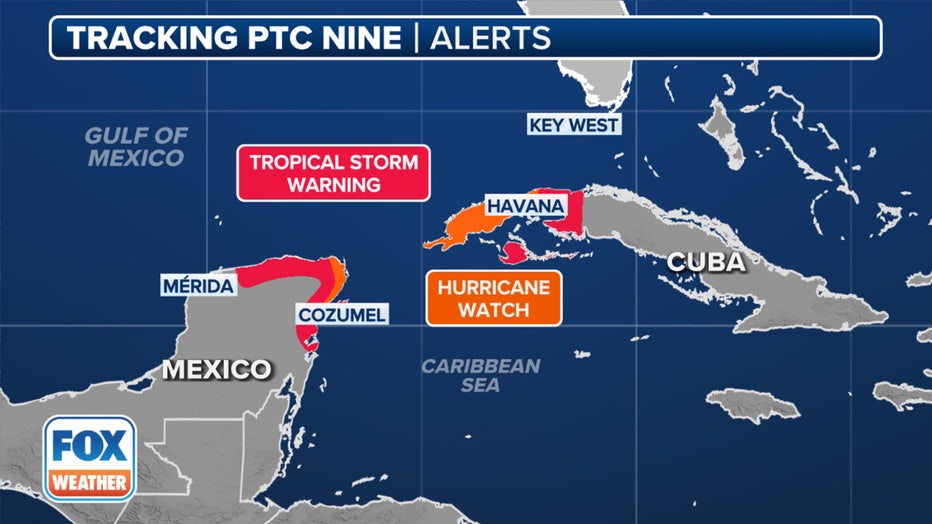 Current tropical alerts for Potential Tropical Cyclone Nine.(FOX Weather)