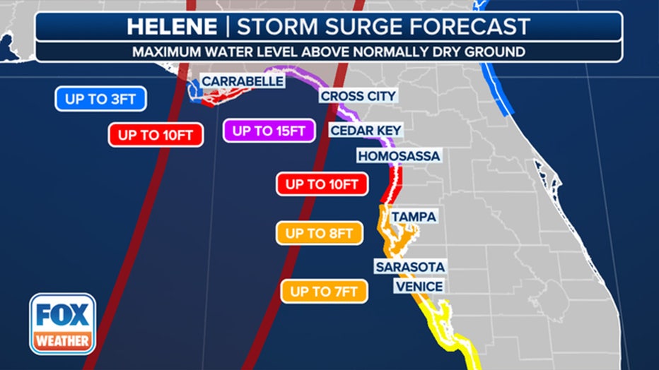 The storm surge forecast for the Gulf Coast of Florida.(FOX Weather)