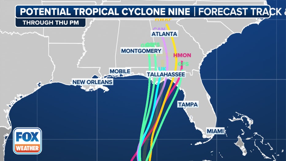 Here are the spaghetti models for Potenital Tropical Cyclone Nine.(FOX Weather)