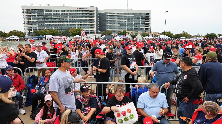 UNIONDALE, NEW YORK - SEPTEMBER 18: Supporters of Republican presidential nominee, former U.S. President Donald Trump wait for the start of his campaign rally at Nassau Veterans Memorial Coliseum on September 18, 2024 in Uniondale, New York. Trump held his first rally after Saturday's apparent assassination attempt, the second one in two months after being injured at a rally in Butler, Pennsylvania. (Photo by Michael M. Santiago/Getty Images)