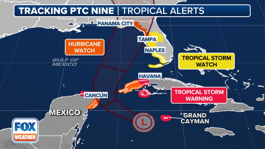 This graphic shows the latest alerts in effect due to Potential Tropical Cyclone Nine.(FOX Weather)