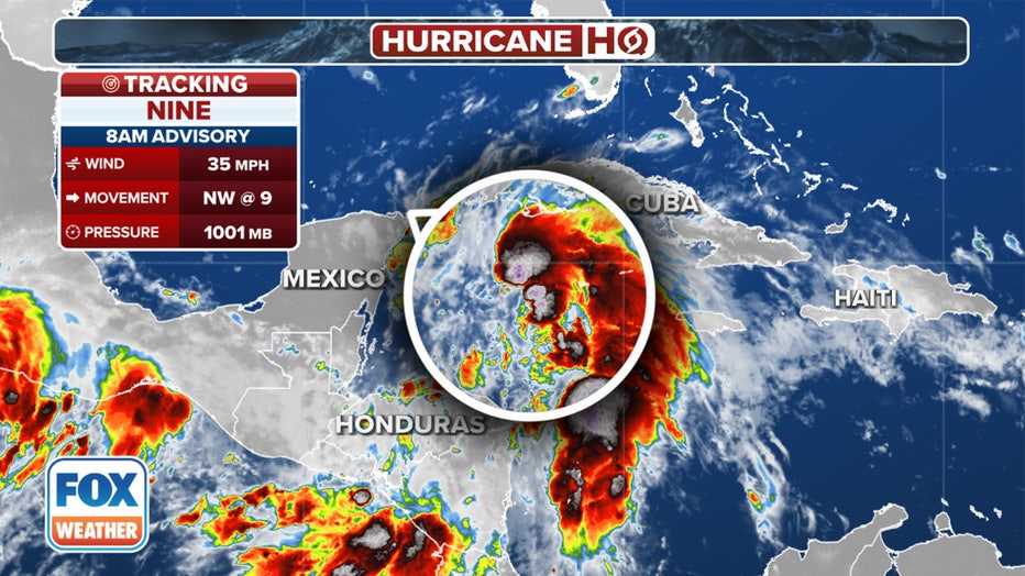 This graphic shows the latest information about Potential Tropical Cyclone Nine.(FOX Weather)