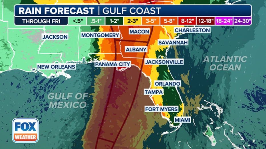 The rainfall forecast for the Southeast because of Tropical Storm Helene. (FOX Weather) (FOX Weather)