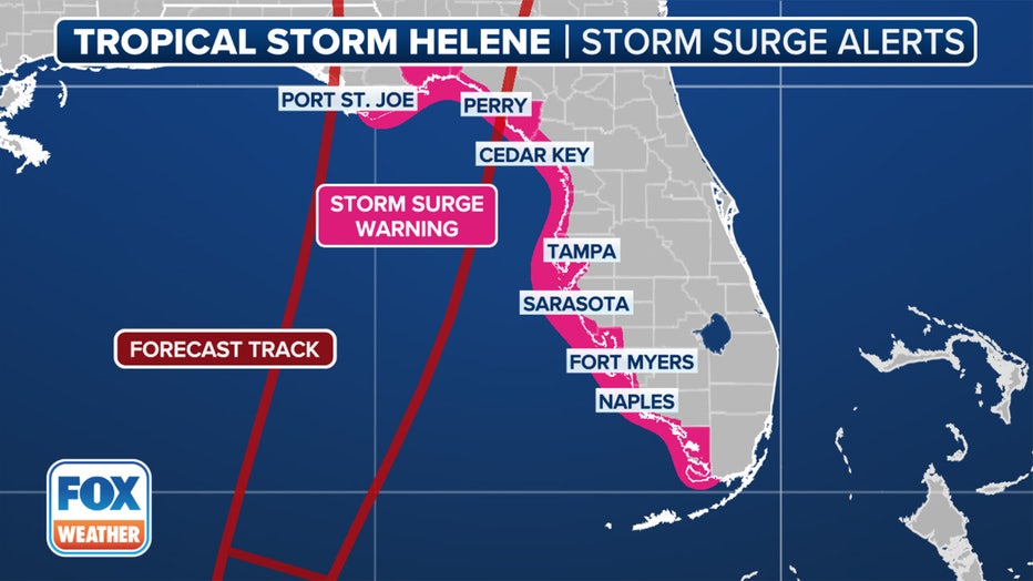 A look at the storm surge alerts issued in Florida.(FOX Weather)