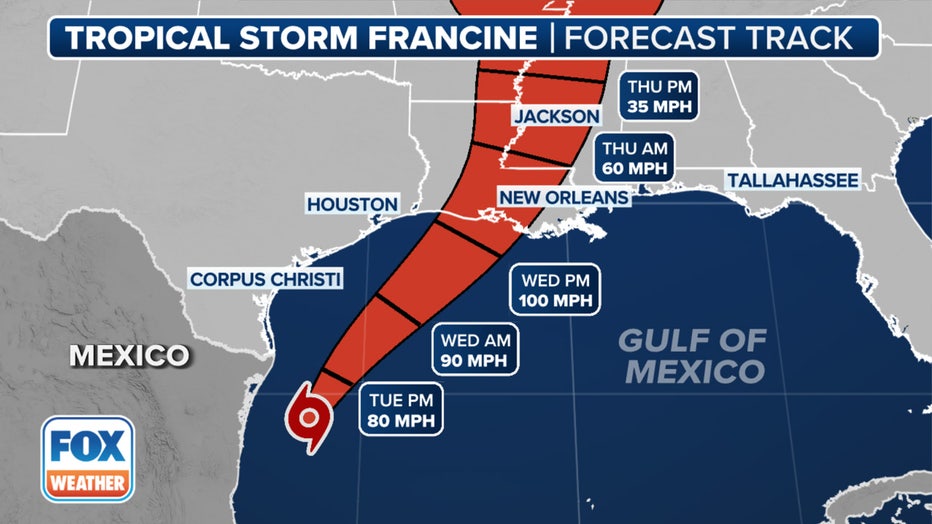 Here is the forecast track of Tropical Storm Francine. (FOX Weather)