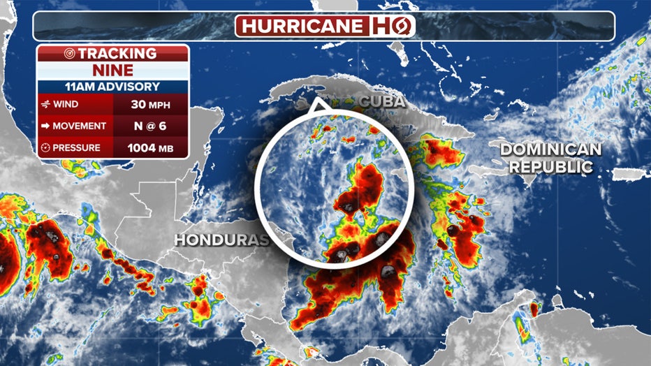 This graphic shows the latest information about Potential Tropical Cyclone Nine.(FOX Weather)