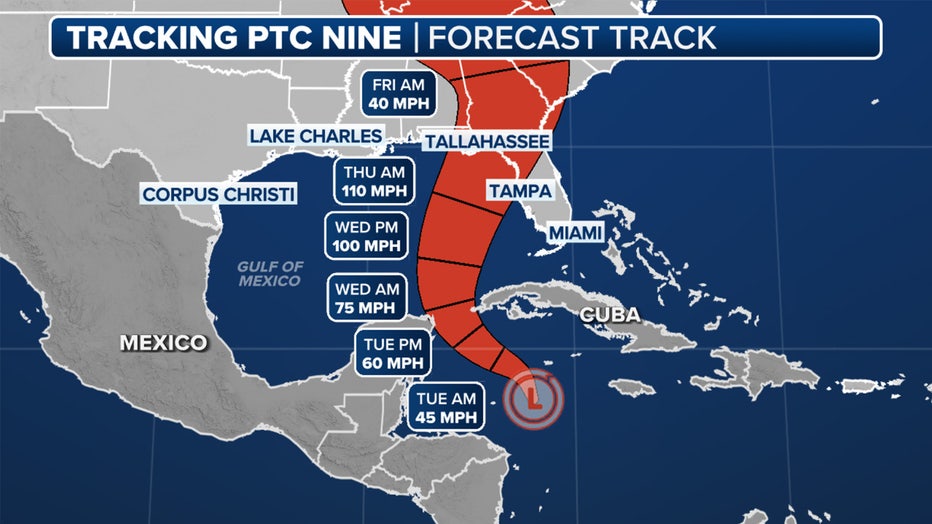 This graphic shows the potential track of Potential Tropical Cyclone Nine.(FOX Weather)