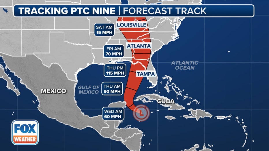 This graphic shows the potential track of Potential Tropical Cyclone Nine.(FOX Weather)