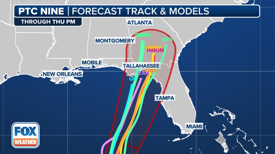 Here are the spaghetti models for Potenital Tropical Cyclone Nine.(FOX Weather)