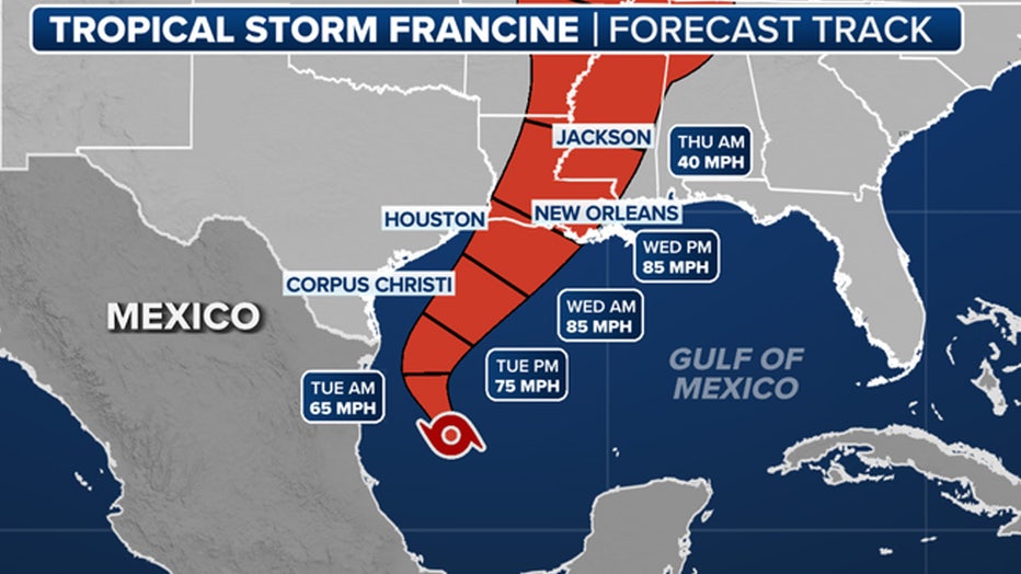 Here is the forecast track of Tropical Storm Francine. (FOX Weather)