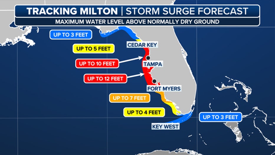 This graphic shows the storm surge forecast.(FOX Weather)