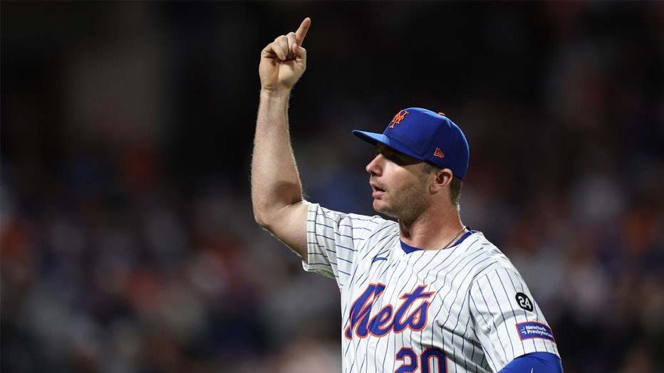 NEW YORK, NY - OCTOBER 08: Pete Alonso #20 of the New York Mets looks on during Game 3 of the Division Series presented by Booking.com between the Philadelphia Phillies and the New York Mets at Citi Field on Tuesday, October 8, 2024 in New York, New York. (Photo by Rob Tringali/MLB Photos via Getty Images)