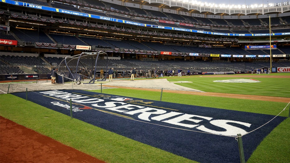 NEW YORK, NEW YORK - OCTOBER 27: A view outfield Yankee Stadium before the World Series Workout Day at Yankee Stadium on October 27, 2024 in the Bronx borough of New York City. (Photo by Elsa/Getty Images)