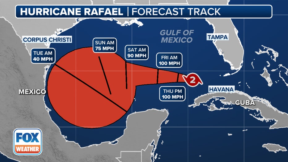 The forecast cone for Hurricane Rafael.(FOX Weather)