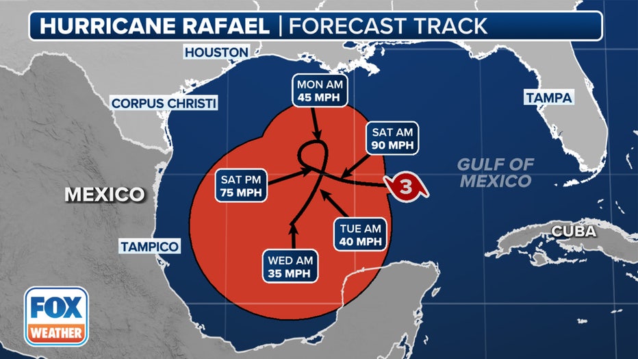 The forecast cone for Hurricane Rafael.(FOX Weather)