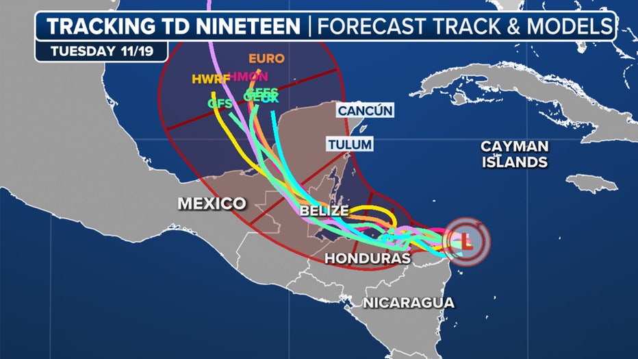 The spaghetti plots for Hurricane Rafael.(FOX Weather)