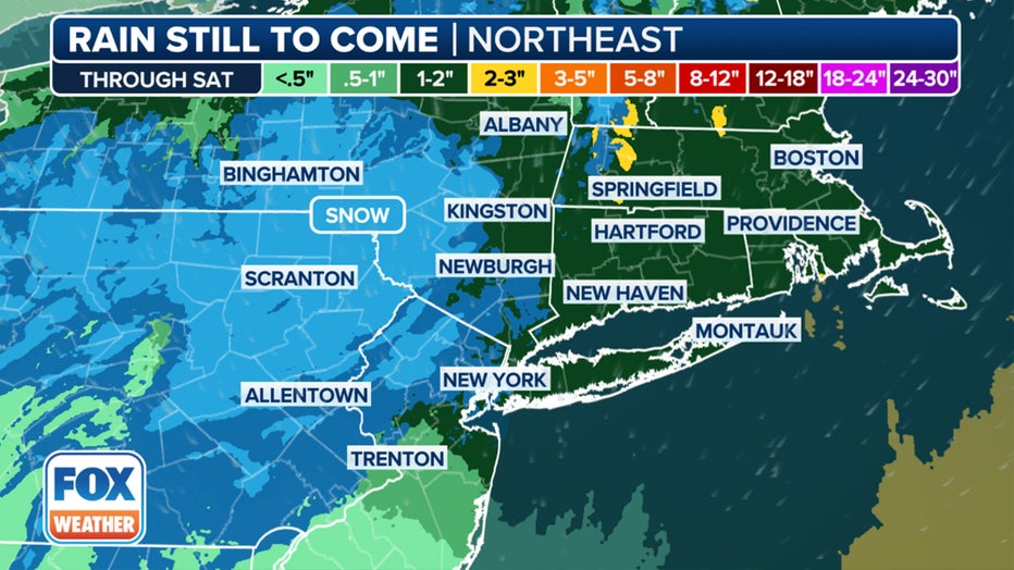 This graphic shows forecast rain totals in the Northeast.(FOX Weather)