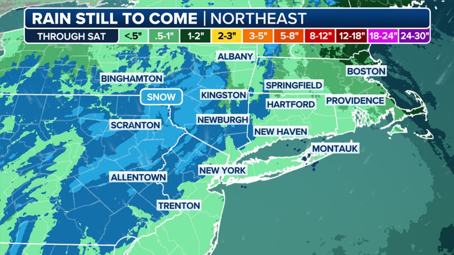 This graphic shows forecast rain totals in the Northeast.(FOX Weather)