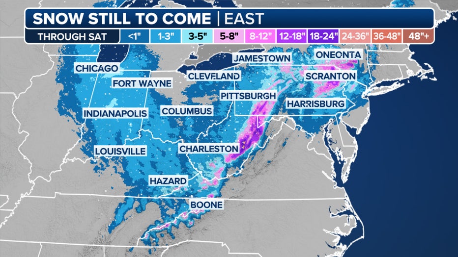 This graphic shows the forecast snow totals in the mid-Atlantic and Northeast.(FOX Weather)