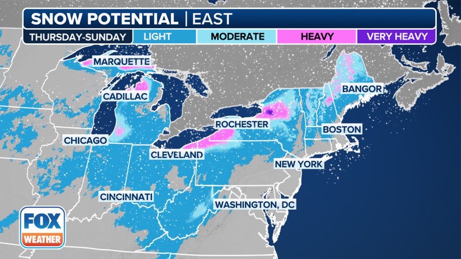 This graphic shows the snow potential in the Northeast starting on Thanksgiving.(FOX Weather)