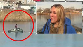 Long Island woman rescues man trapped on jet ski in icy creek | WATCH