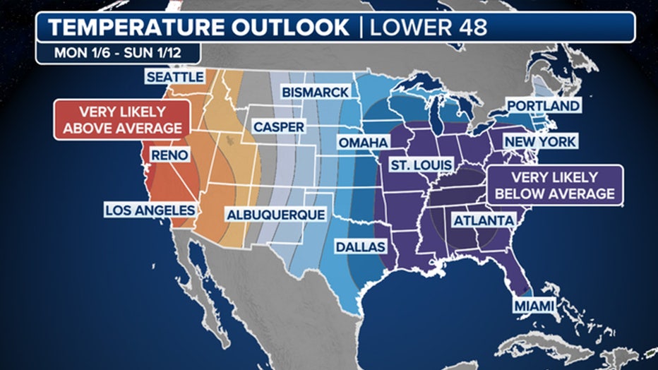 Temperature outlook for the second week of January.