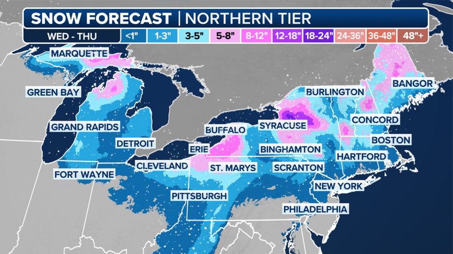 Alberta Clipper snow potential through Thursday.(FOX Weather)