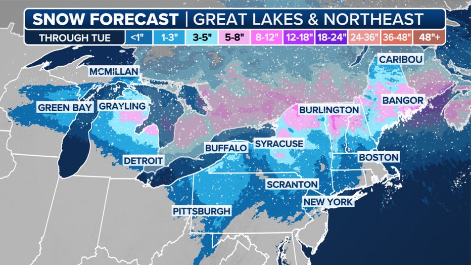 Snowfall forecast through Tuesday, Dec. 24, 2024.(FOX Weather)