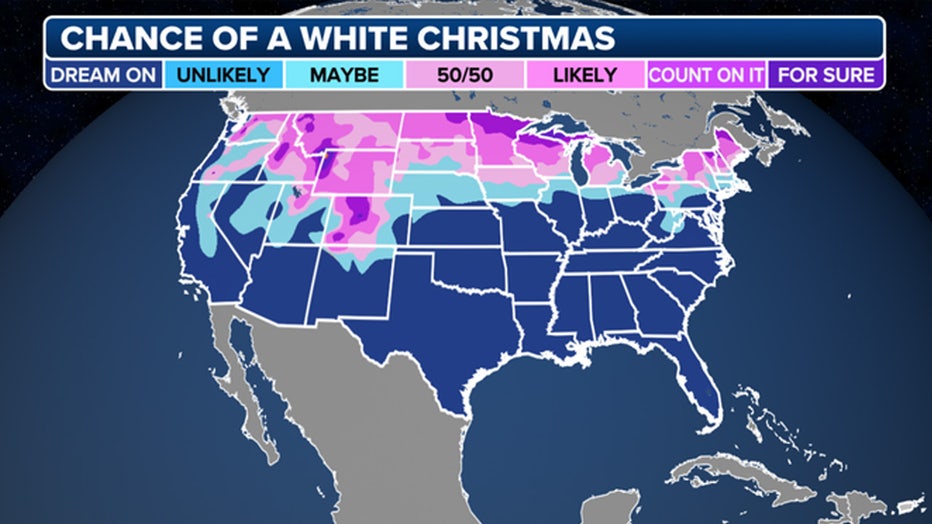 The historical probability of a white Christmas.(FOX Weather)